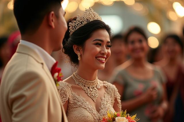 Pasangan pengantin gembira di hari perkahwinan mereka