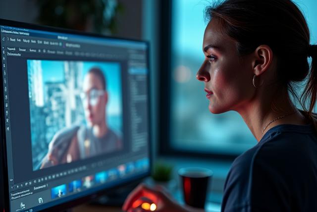 Pakar penyunting foto sedang bekerja di komputer