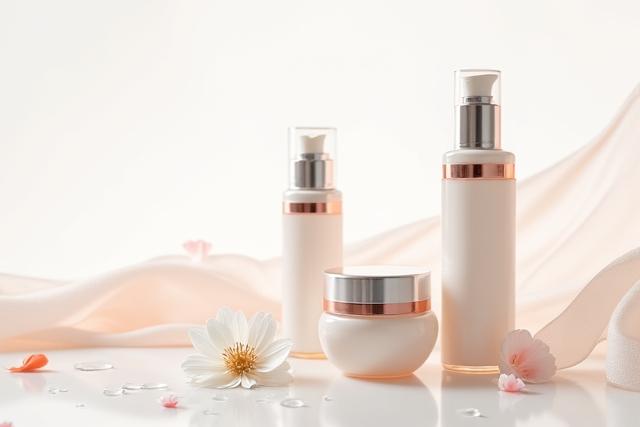 Produk kosmetik dengan latar belakang licin